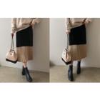Band-waist Color-block Pleated Skirt