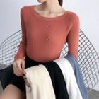 Long-sleeve Scalloped Knit Top