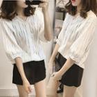 Scallop Trim Elbow-sleeve Blouse