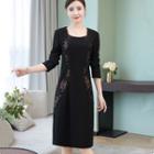 Long-sleeve Lace Panel Straight-fit Dress