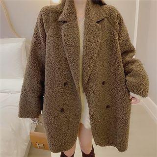 Plain Double-breasted Faux Shearing Long-sleeve Jacket