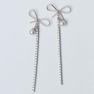 925 Sterling Silver Faux Pearl Bow Dangle Earring