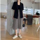 Plain Loose-fit Short-sleeve Shirt / Check Midi Skirt
