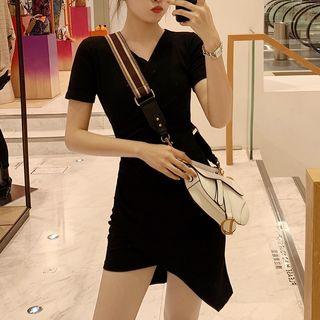 Irregular Hem Short-sleeve Mini Sheath Dress