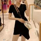 Irregular Hem Short-sleeve Mini Sheath Dress
