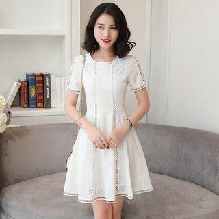 Perforated Short Sleeve A-line Dress
