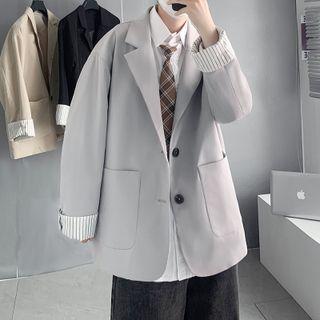 Two Button Striped Trim Blazer