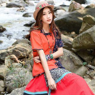 Contrast Panel Short-sleeve Blouse