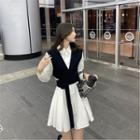 Long-sleeve A-line Shirtdress / Cropped Vest / Set