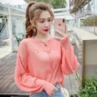 Long-sleeve Floral Knit Cardigan