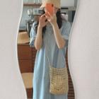 Elbow-sleeve Midi Shift Shirtdress Sky Blue - One Size