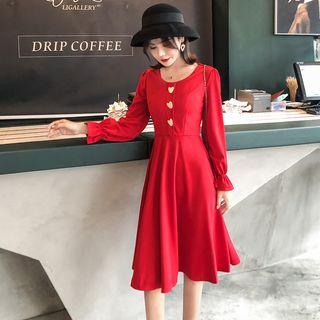 Long-sleeve Heart Button A-line Dress
