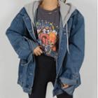 Hooded Denim Button Jacket Blue - One Size
