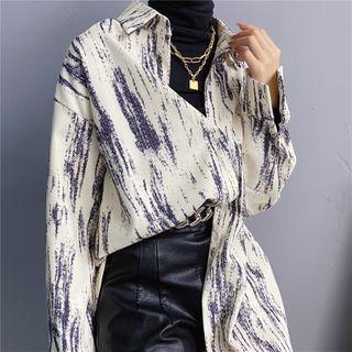 Print Shirt Purplish Blue & White - One Size