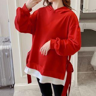 Mock Two-piece Tie-strap Hoodie