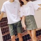 Couple Matching Short-sleeve Lettering T-shirt / Letter Pleated Mini Skirt