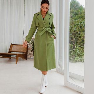Tie-waist Double Breasted Buttoned Coat
