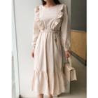 Frill-trim Ruffle-hem Dress Beige - One Size