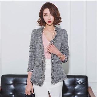 Open-front Fringed Tweed Jacket
