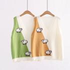 Sheep Embroidered Color Block Knit Vest