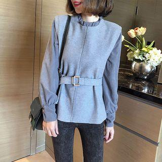 Mock Two-piece Frill-trim Blouse