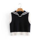 Sleeveless Sailor Collar Knit Top 9286 - Black - One Size