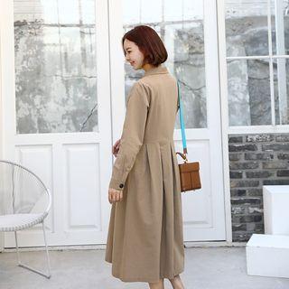 Double-breasted Pleated-trim Shirtdress