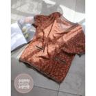 Knit-trim Floral Print Top Brown - One Size
