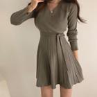 Long-sleeve Wrap Mini A-line Knit Dress
