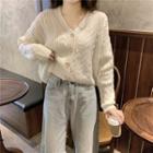 V-neck Long-sleeve Cable-knit Cardigan