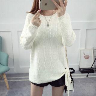 Long-sleeve Tie-front Knit Top