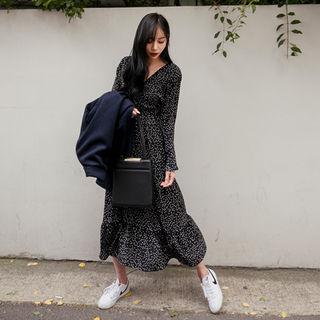 V-neck Dotted Chiffon Maxi Dress