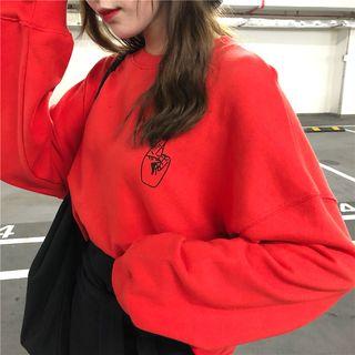 Print Long-sleeve Loose-fit Cropped Pullover