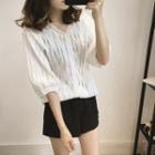Eyelet Lace Trim Elbow-sleeve Blouse