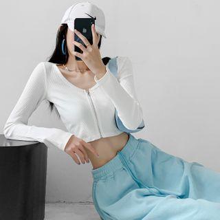 Zipper Ribbed-knit Crop Top