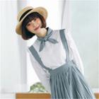 Striped Panel Ribbon-neck Shirt