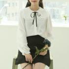 Lace-collar Blouse & Ribbon White - One Size