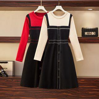 Mock Two-piece Knit A-line Dress