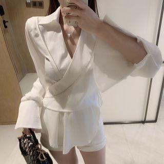 Bell-sleeve Crisscross Sequined Blouse