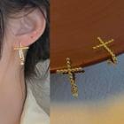 Cross Stud Earring 1 Pair - 1526a - Gold - One Size