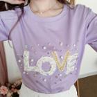 Faux-pearl Beaded Lettering T-shirt