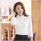 Stand Collar Frilled Trim Lace Top