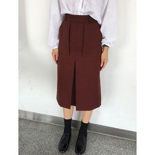 Pintuck-front Midi Skirt
