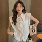 Cap-sleeve Pointed Collar Plain Shirt
