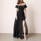 Off-shoulder Chiffon-overlay Evening Gown