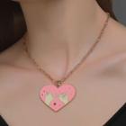 Heart Pendant Alloy Necklace 01 - Set Of 2 - Pink & Black - One Size