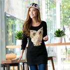 Applique Owl Fleece-lined Tunic