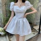 Puff-sleeve Sweetheart Neckline Mini A-line Dress