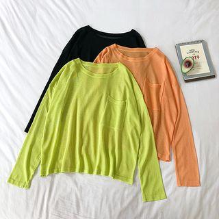 Front Pocket Sheer Plain T-shirt
