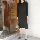 Set: Round-neck Cardigan + Sleeveless Dress Black - One Size
